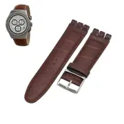 23mm Brown Leather Watch Strap For Swatch XL Irony The Chrono YOS441