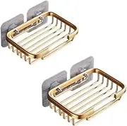 2Pcs Gold Stainless Steel Adhesive Soap Dish,Secure Bar Soap Holder for Shower Wall,Drill Free Soap Holder Storage Rack, Rack Soap Tray Bar for Bathroom and Kitchen Soap Dishes