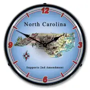 North Carolina Supports the 2nd Amendment, Lighted Backlit LED Clock