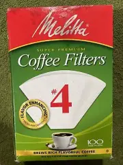 Melitta Super Premium #4 Cone Paper Coffee Filters White 100 Count Box Damage