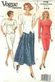 1990 Vogue Patterns 7778 Misses' Petite Top & Skirt sewing pattern uncut