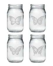 Susquehanna Glass Set of 4 Butterflies Assortment Drinking Jar