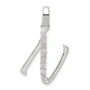 Sterling Silver Cz Letter N Initial Pendant