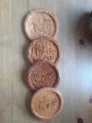 Hawaii Wooden Coasters Set 4 Round Coasters and Holder. Sea Turtle pattern