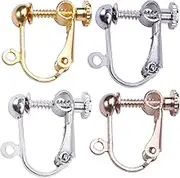 BronaGrand 24 Pieces Clip-on Earring Findings Components Screw Back Ear Wire Non Pierced Earring Converter with Loop for Jewelry Making, 4 Colors