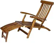 All Things Cedar TF53 Teak Steamer Chair | Foldable Outdoor Chaise Lounge Chair | Durable Patio Furniture | 5 Reclining Options | Easy Storage | No Cushions (24x70x37)