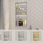 Neohomee 2-Tier CCT LED Shower Niche,12"X24" bathroom Wall Niche,with Dimmable 3-CCT COB LED Strip Light Waterproof No Tile Need stainless steel Recessed Wall Cabinet(Brushed)