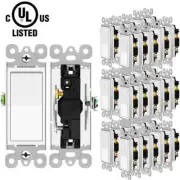 Paddle Rocker Electrical Light Switch Replacement Self-Grounding UL Listed White