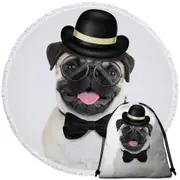 Funny Hipster Pug Dog Beach Towel