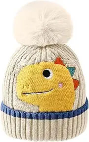 [Malaxlx] Kids Pom Pom Beanie Hat Winter Warm Toddler Knitted Hat Fleece Lined Ski Bobble Hat Cuffed Beanie for 2-8 Years Boys Girls