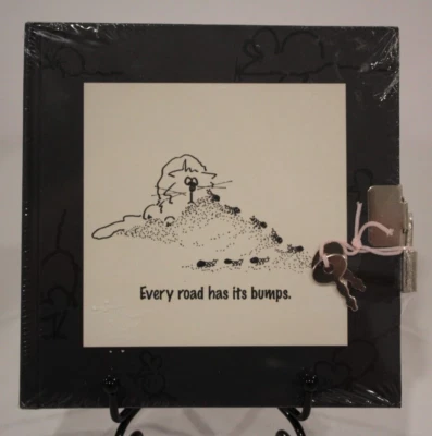 Small Blank Diary with Lock and Keys Cat & Ants Design Every Road Has Its Bumps