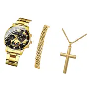 3 Piece Mens Stainless Steel Analog Watch Set - Without Box