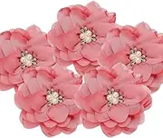uxcell 3.15 Inch Chiffon Flowers, 5 Pcs Fabric Flowers Rhinestone Pearl Large Camellia Sewing Appliques for DIY Crafts Dresses Clothing Headbands Wedding Party Decoration, Red Pink