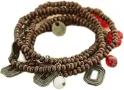 OSU Ohio State University BRACELET/NECKLACE Buckeye Vintage Jewelry Wood Bead Charms, One Size Adjustable, Leather Metal, No Gemstone