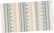 Cabilock 1Pc Hand Woven Ethnic Style Tassels Rug Vintage Floor Mat Breathable Machine Washable for Living Room Bedroom Entryway and Dining Decor