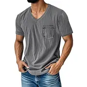 Men's T Shirt Tee Short Sleeve Shirt Tee Top Short Sleeve V Neck Summer Plain Fashion Designer Basic Pocket Vacation Street Going out Black Navy Blue Blue Top