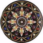 Round Conference Room Table Top Floral Black Marble Top Custom Home Decor