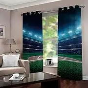 Exquisite Blackout Curtains Super Soft Green&Football Field W168cm (66") x D229cm (90") x 2 for Kids Bedroom Energy Saving Curtain Solid Durable Polyester Blocking Eyelet Treatment Sets for Nursery