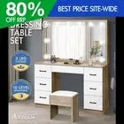 ALFORDSON Dressing Table Stool Set Makeup Mirror Desk LED 10 Bulbs Oak