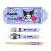 Kuromi Cute Portable Utensils Set with Case Trio Chopsticks, Spoon, Fork
