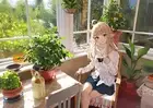 Anime girls blonde braids long hair blue eyes pointy CCG Gaming Mat Desk