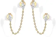 [PAVOI] 14K Gold Plated Delicate CZ Chain Earrings for Women | Double Piercing Dangle Chain Studs Earrings | Cubic Zirconia Earscapes Earrings