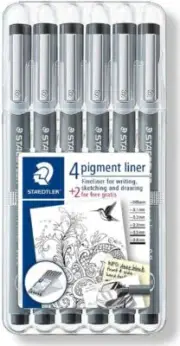 Staedtler 308 SB6P Pigment Liner Fineliner Technical Drawing Pens Assorted Line