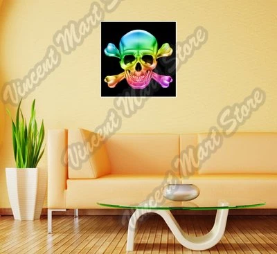 Neon Skull Crossbones Skeleton Pirate Dead Wall Sticker Room Interior Decor 22"