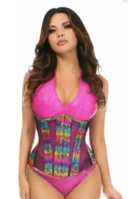 DAISY CORSETS Top Drawer Rainbow Glitter Fishnet Steel Boned Under Bust Corset