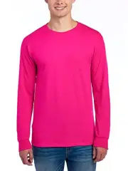 Men's Dri-Power Cotton Blend Long Sleeve Tees, Moisture X-Large Cyber Pink