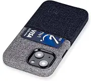 Dockem Wallet Case for iPhone 13 Mini with Built-in Metal Plate for Magnetic Mounting & 1 Lay-Flat Credit Card Holder Pockets Luxe M1, Canvas Style Synthetic Leather (5.4" iPhone 13 Mini, Black/Grey)