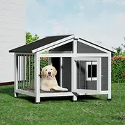 i.Pet Dog Kennel House, Large Kennels Portable Wooden Pet Puppy Houses Crate Cabin Outdoor Indoor Garden Pets Furniture, UV-Resistant Durable Heavy Duty Grey