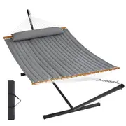 Double Quilted Fabric Hammock with Stand for Two, 218 kg Capacity