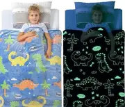 Glow in the Dark Dinosaur Blanket for Boys –Soft Plush Blue Fleece Throw 50x60”