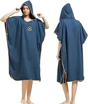 Hiturbo Microfiber Surf Poncho, Wetsuit Changing Bath Robe, Quick Dry Pool Swim Beach Towel with Hood (Navy)