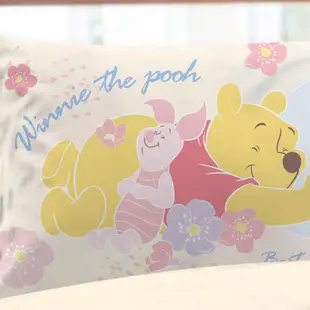 戀家小舖 台灣製床包 單人床包 床單 小熊維尼 粉紅季黃 床包枕套組 迪士尼 維尼小熊 正版授權