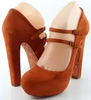 $730 MIU MIU 5IP283 Rame Maple Suede Designer Mary Jane Platform Pumps 8 EUR 39