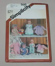 Simplicity 5615 Baby Doll Clothes Pattern Medium 15"-16" Size 1985 New