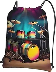 EdWal Cool Drums Set Print Drawstring Backpack Gym Bags Sports Bags With Zipper Pocket For Travel Beach, Black, One Size