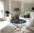 18" Blue Agate Coffee Table Modern Console Bar Office Desk Luxury Farmhouse Deco