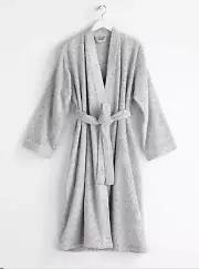 2x Crate and Barrel Organic Turkish Grey Fleck Bathrobes S/M Embroidered NEW