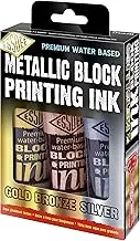 Metallic Block Printing Ink 3 Pack (Metallic Gold, Silver, Bronze)