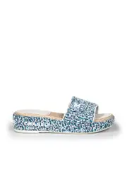 Blue Tweed Platform Slides