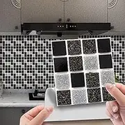 Tiles Wall Stickers Tile Stickers Silver Black Stick on Tiles PVC Tile Stickers for Kitchen Heat Resistant Waterproof Self Adhesive Wall Tiles Peel and Stick Wallpaper Stair Stickers Self-Ad