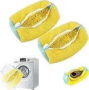 2PCS Shoe Washing Machine Bag - Larger and thicker 360°All-around Cleaning Shoe Laundry Bag with Upgraded Durable Zippers, 12000+ Fluffy Fibers for Machine Washable Sneakers -Yellow
