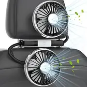 Dual Car Backseat Cooling Fans: USB Car Rear Seat Fan for Baby with 2 Independent Heads and Lights 3 Speeds 360° Rotatable Vehicle Fans 5V Quiet Ventilation Headrest Fan for Sedan SUV RV Truck Van