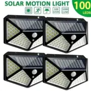 4PCS 100 LED Solar Powered Light PIR Motion Sensor Light Garden Outdoor Security
