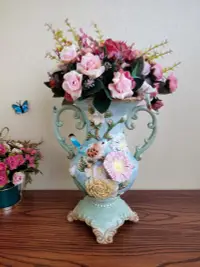 在飛比找松果購物優惠-歐式藍鳥手繪陶瓷花瓶 裝飾家居餐桌擺件 (8.3折)