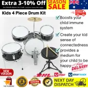 4PCS Kids Junior Drum Kit Complete Musical Set Stool Cymbal Stick Metallic Black