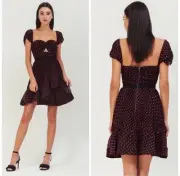 Self Portrait Women's Red Dot Short Sleeve Mini Dress in Black Size 4 NEW